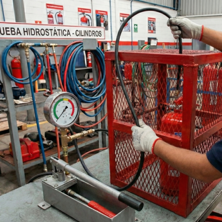 Banco de prueba hidrostática con manómetro